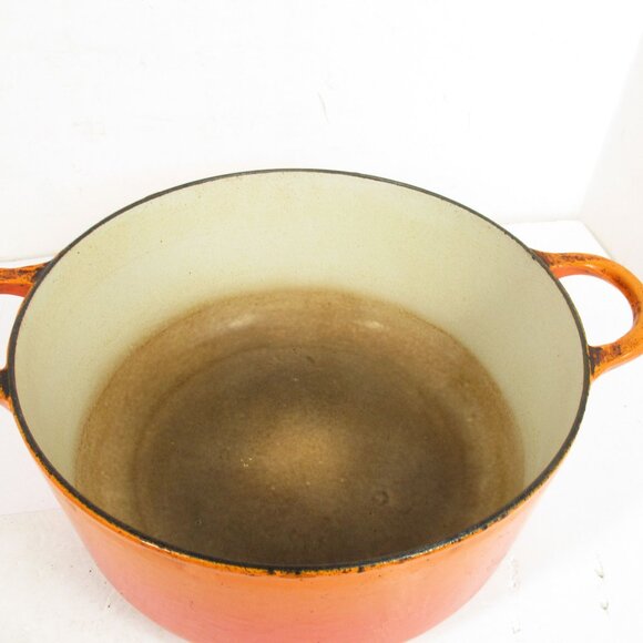 VTG Le Creuset France “E” 4.5 Qt Ribbed Flame Orange Enameled Dutch Oven Pot Lid - Picture 7 of 11